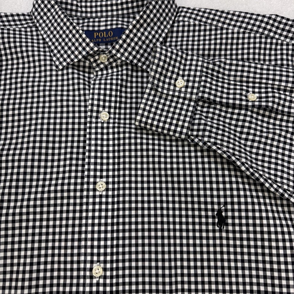 Polo Ralph Lauren Shirt Men‎ 2XL Tall Black White Gingham Plaid Button Front LS